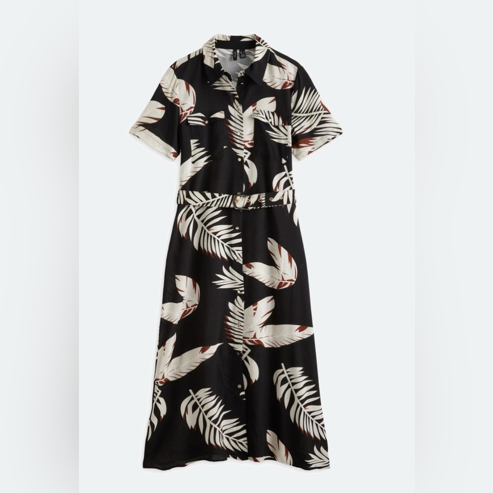 Vero Moda Black and Cream Patterned Dress. Size Medium.